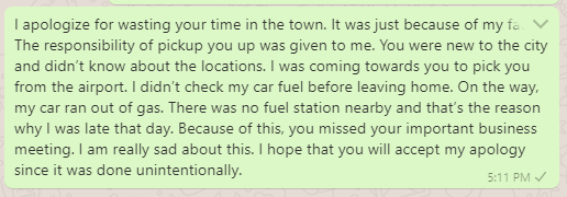 Apology message for wasting time