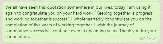 Congratulations on years of service messages