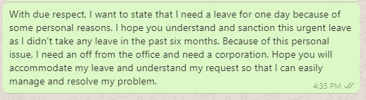 Leave message to boss for personal reason