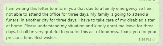 Absence Message to Boss Due to Family Emergency