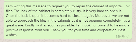 Message to Boss for Repair and Maintenance