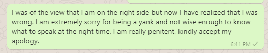 Apology accepted message