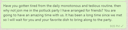 Potluck party invitation message