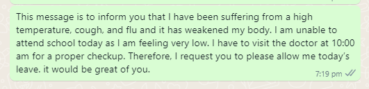 Note to teacher for doctor appointment